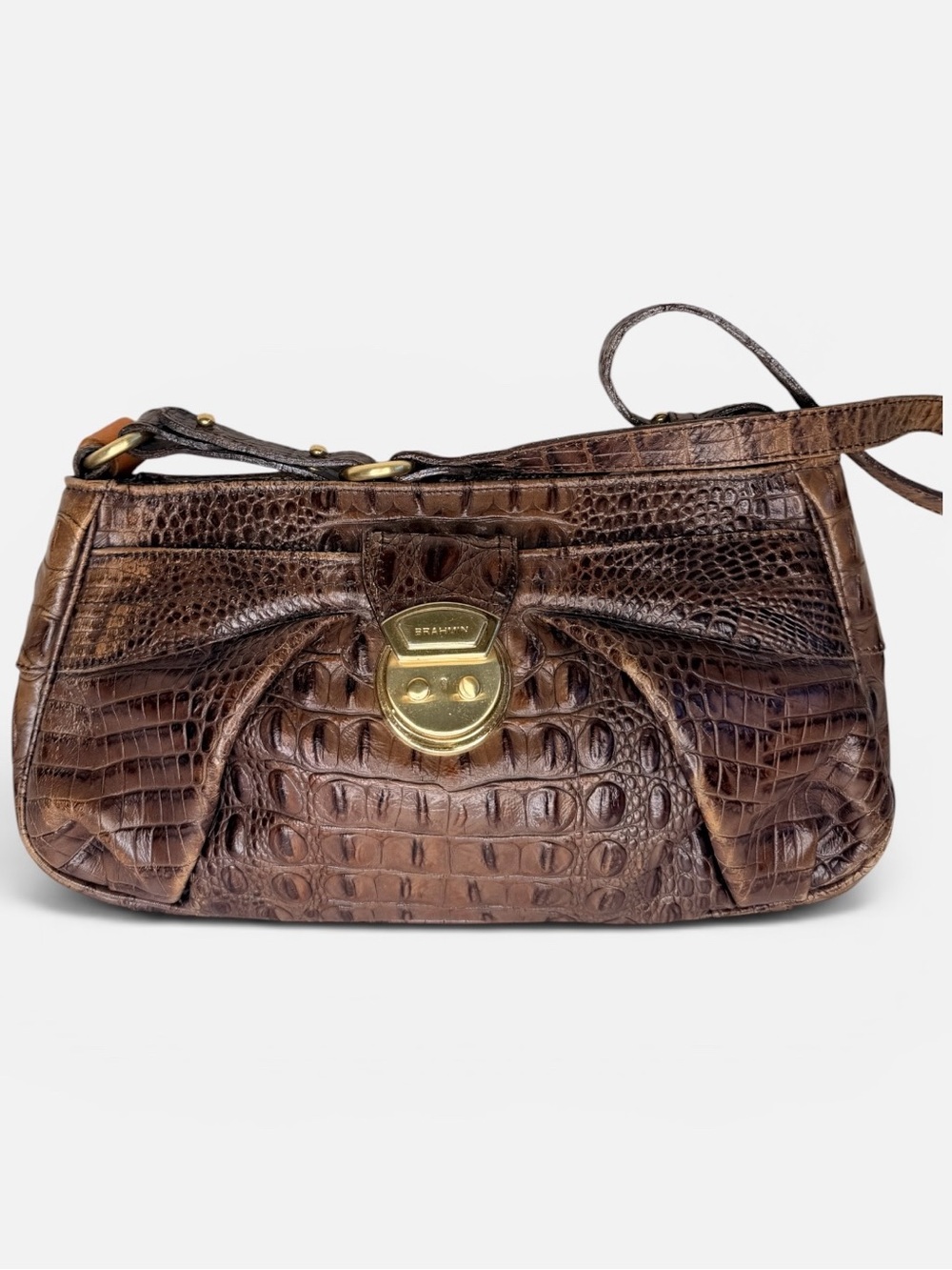 Brahmin brown leather croc embossed shoulder bag